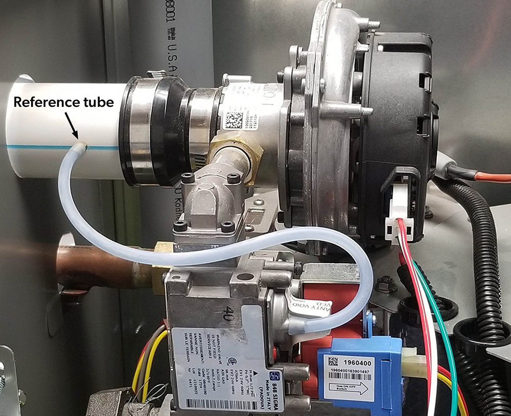 A venturi mixing burner, highlighting the zero governor reference tube.